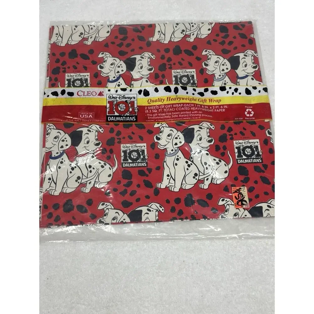 CLEO Vintage VTG Walt Disney 101 Dalmatians Heavyweight Gift Wrap NEW - 2 Sheets